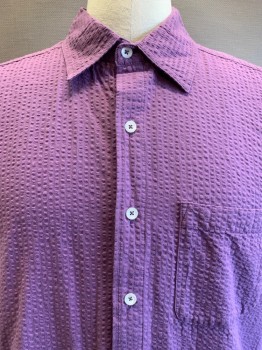 Mens, Casual Shirt, Territiry Ahead, Purple, Cotton, Textured Fabric, L, S/S, Button Front, C.A., Chest Pocket