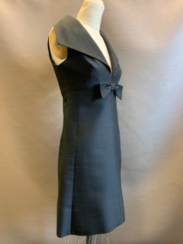 Womens, Cocktail Dress, NO LABEL, Black, Polyester, Solid, W26, B32, Sleeveless, V Neck, C.A., Front Bow, Back Zipper,