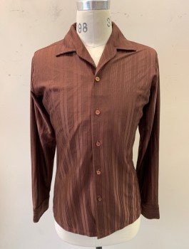 EGO BOND ST, Brown, Polyester, Stripes - Vertical , Self Vertical Stripe, C.A., Button Front, L/S