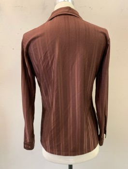 EGO BOND ST, Brown, Polyester, Stripes - Vertical , Self Vertical Stripe, C.A., Button Front, L/S