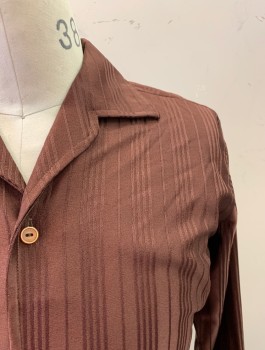 Mens, Casual Shirt, EGO BOND ST, Brown, Polyester, Stripes - Vertical , M, Self Vertical Stripe, C.A., Button Front, L/S