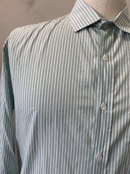 Mens, Casual Shirt, THOMAS MASON, Mint Green, White, Cotton, Stripes - Vertical , L, L/S, Button Front, C.A.,