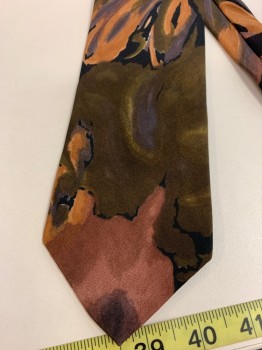 Mens, Tie, FLORENZI, Mauve Pink, Moss Green, Tan Brown, Black, Olive Green, Polyester, Abstract , O/S, Four in Hand