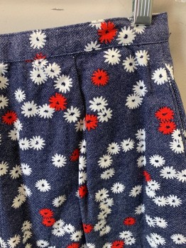 Womens, Jeans, DUTCHMAID, Denim Blue, Red, White, Cotton, Solid, Floral, W24, Zipper Size, Pleats, High Waisted, Side Pockets **Stain on Crotch