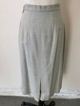 Womens, 1940s Vintage, Suit, Skirt, N/L, Lt Gray, Wool, Solid, Heathered, H38, W25, Side Zipper, 1 Button, Back Slit