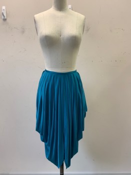 Womens, Skirt, OMO NORMA KAMALI, Teal Blue, Polyester, Solid, W24, Pleated, Side Drapes, Hook Back