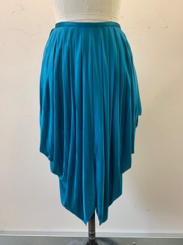 Womens, Skirt, OMO NORMA KAMALI, Teal Blue, Polyester, Solid, W24, Pleated, Side Drapes, Hook Back