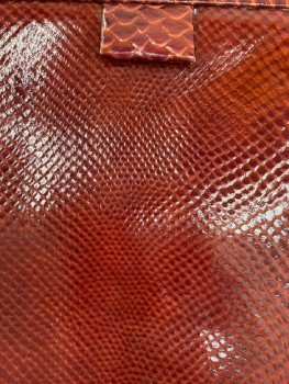 Womens, Purse, COBLENTZ, Dk Red Reptilian Embossed Leather, Gold Hardware, 2 Handle Straps, Pristine Condition