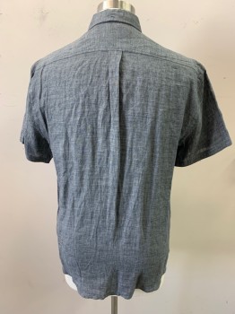 BILLY REED, Gray, Linen, Solid, Short Sleeves, Button Down Collar, 1 Pocket,