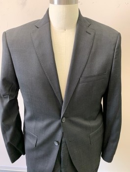 Mens, Suit, Jacket, DKNY, Black, Wool, Solid, 40 S, Notched Lapel, 2 Button Front, 3 Pocket 2 Color Weave 2 Back Vents