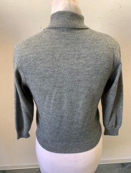 Womens, Sweater, NL, Heather Gray, Acrylic, B: 36, C.A., Pullover, Faux Pom Pom Buttons on Front, L/S