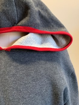 Childrens, Sweater, Q&A, Gray, Red, Cotton, Polyester, Solid, M, Red Trim, Hood Attached, 1 Large Pckt,