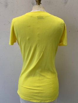 Womens, T-Shirt, Herman Geist, Yellow, Polyester, Solid, B: 34, S/S, Squared Off Neckline, Double Row Stitching on Neck, Brown Stains Around Collar & Back