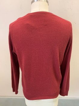 Mens, Pullover Sweater, SAKS FIFTH AVE, Dk Red, Cashmere, Solid, L, L/S, CN