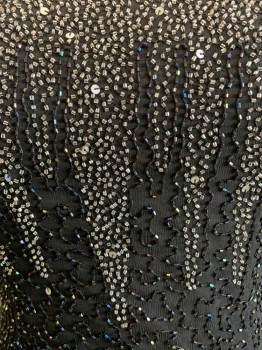 Womens, Evening Gown, STENAY, Black, Silver, Assorted Colors, Silk, Beaded, Zig-Zag , W28, B34, H34, S/S, Crew Neck, Heavy Beaded, Zig Zag Detail On Chest, Front Side Slit, Back Zipper,