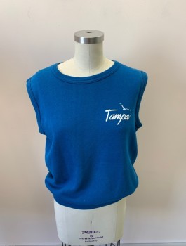 Womens, Top, NL, Royal Blue, Acrylic, Cotton, Solid, M, Crew Neck, Sleeveless, Sweat Shirt with Tampa And Seagull Logo