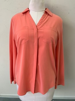 Chico, Coral Orange, Modal, Polyester, Solid, L/S, Button Front, C.A., Chest Pockets,