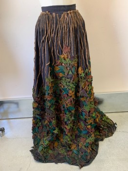 Womens, Sci-Fi/Fantasy Piece 2, MTO, Brown, Green, Ochre Brown-Yellow, Cotton, Leaves/Vines , W24, Rope "Twigs" and 3D Leaves with Beads, Cartridge Pleats, Heavy,
