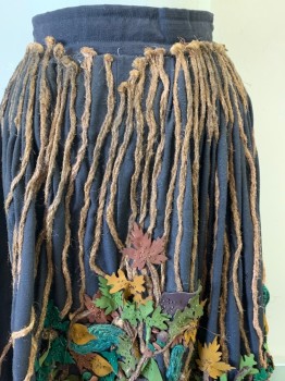 Womens, Sci-Fi/Fantasy Piece 2, MTO, Brown, Green, Ochre Brown-Yellow, Cotton, Leaves/Vines , W24, Rope "Twigs" and 3D Leaves with Beads, Cartridge Pleats, Heavy,
