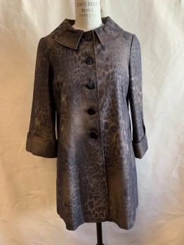 Womens, Coat, N/L, Brown, Black, Cotton, Animal Print, M, M36 , C.A., Button Front, 5 Black Textured Buttons, 2 Pockets,