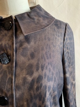 N/L, Brown, Black, Cotton, Animal Print, C.A., Button Front, 5 Black Textured Buttons, 2 Pockets,