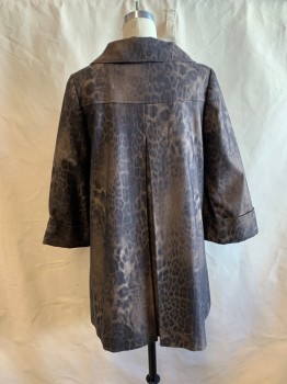 N/L, Brown, Black, Cotton, Animal Print, C.A., Button Front, 5 Black Textured Buttons, 2 Pockets,