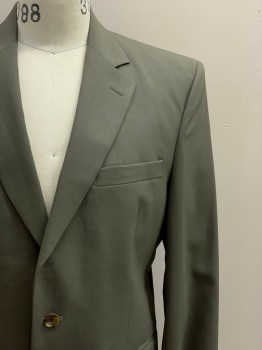 JOS A BANK, Putty/Khaki Gray, Wool, Solid, 2 Buttons, Single Breasted, Notched Lapel, 3 Pockets,