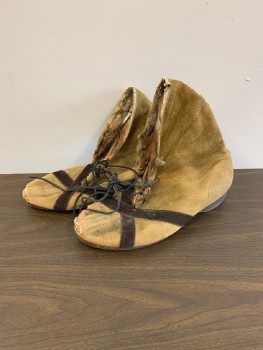 MTO, Tan Brown, Leather, Brown Criss Cross Stripes, Lace Up, Mis-matched Laces, Distressed