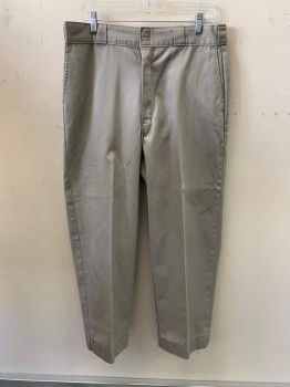 DICKIES, Gray, Poly/Cotton, Side Pockets, Zip Front, F.F, 2 Welt Pockets At Back, Black Marker Stains