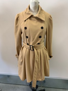 NL, Camel Brown, Tan Brown, Wool, C.A., Double Breasted, Flare At Waist, with Belt