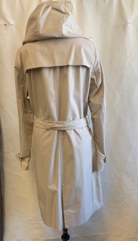 SIMONS, Beige, Cotton, Polyester, Solid, Single Breasted, Hooded, Zip/snap Front, 2 Snap Flap Pckt, Detached Back Yoke, Belt Loops, BELT with Buckle, Snap Tabs At Cuffs, Multiples,
