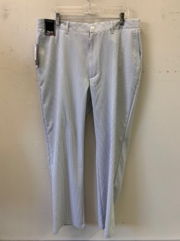ROUNDTREE & YORK, Gray, White, Cotton, Stripes - Vertical , F.F, Side Pockets, Zip Front, Belt Loops