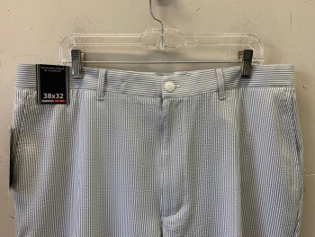 ROUNDTREE & YORK, Gray, White, Cotton, Stripes - Vertical , F.F, Side Pockets, Zip Front, Belt Loops