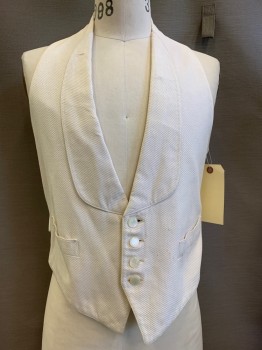 NL, Off White, Cotton, Polyester, Solid, 4 Buttons, Single Breasted, Shawl Collar, Textured Fabric, Top Pockets, Stained