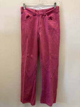 N/L, Raspberry Pink, Cotton, Solid, F.F, Zip Front, Belt Loops, 4 Pockets, V Seams At Knee