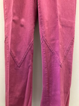 Womens, Jeans, N/L, Raspberry Pink, Cotton, Solid, W: 28, F.F, Zip Front, Belt Loops, 4 Pockets, V Seams At Knee