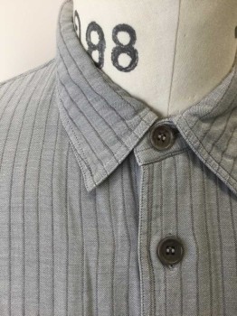 ANTO NH MTO, Gray, Lt Gray, Cotton, Stripes, Long Sleeves, Collar Attached, Hidden Button Placet, 2 Patch Pockets with Button Down Flaps. Novelty Gathered Pockets