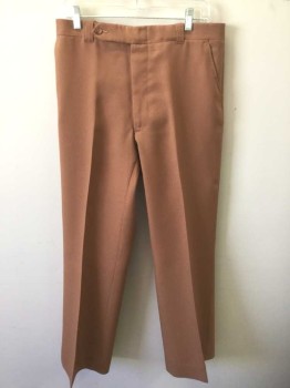 Mens, 1970s Vintage, Suit, Pants, BROOKFIELD CLOTHES, Rust Orange, Polyester, Solid, Ins:30, W:32, Flat Front, Zip Fly, 4 Pockets, Boot Cut, Button Tab Waist,