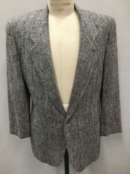 GIORGIO ARMANI, Brown, Black, Cream, Wool, Tweed, Coursely Specked Texture, Single Breasted, Wide Notch Lapel, 1 Button, 3 Pockets, Brown Silk Liining,