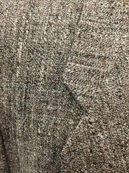 GIORGIO ARMANI, Brown, Black, Cream, Wool, Tweed, Coursely Specked Texture, Single Breasted, Wide Notch Lapel, 1 Button, 3 Pockets, Brown Silk Liining,