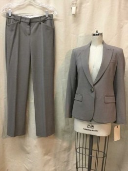 Womens, Suit, Jacket, THEORY, Taupe, Wool, Synthetic, Heathered, 0, Heather Taupe, Peaked Lapel, 1 Button, 3 Faux Pockets