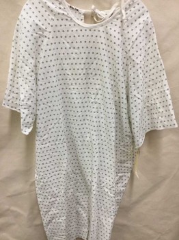 Unisex, Patient Gown, FASHION SEAL, White, Navy Blue, Polyester, Cotton, Novelty Pattern, L, Short Sleeves, Ties at Back