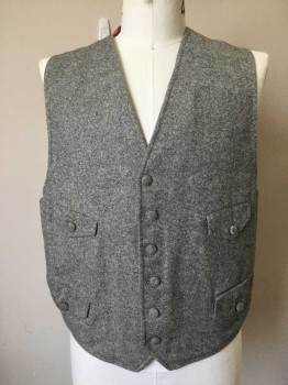 N/L, Gray, Cream, Wool, Acetate, Tweed, 6 Covered Buttons Center Front, 4 Pockets with Button Down Flaps, Rose Satin Lining and Back, Adjustable Back Waist,