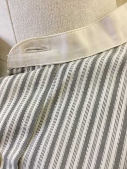 N/L, White, Gray, Cotton, Stripes - Pin, Stripes - Vertical , White with Gray Vertical Stripes and Triple Pin Stripes, Long Sleeve Button Front, Solid White Band Collar,  Button Cuffs, Made To Order
