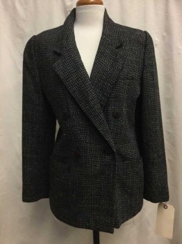 NORTON MCNAUGHTON, Black, Heather Gray, Multi-color, Wool, Synthetic, Plaid, Black/Heather Gray/Multi Color Tiny Plaid, Dbl Breasted, 4 buttons, Notched Lapel, 2 Pockets,