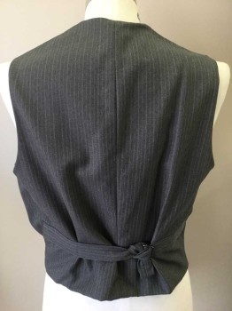 MTO, Gray, Lt Gray, Wool, Stripes - Vertical , Notched Lapel, 5 Buttons, 4 Pockets, Double Pinstripes with Single Pinstripe, Adjustable Belt Center Back,