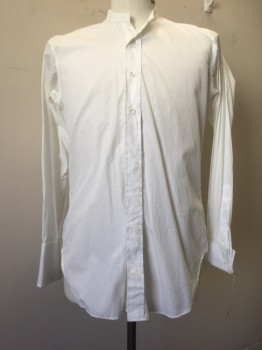 BUDD, White, Cotton, Solid, White, Button Front, Long Sleeves, Collar Band, French Cuffs,