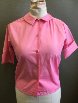 Womens, Blouse, LAURA MAE LIFE PRESS, Bubble Gum Pink, Poly/Cotton, Solid, B:32, 1/2 Sleeve Button Front, Collar Attached, Rounded Collar with Pointed Ends,