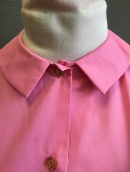 LAURA MAE LIFE PRESS, Bubble Gum Pink, Poly/Cotton, Solid, 1/2 Sleeve Button Front, Collar Attached, Rounded Collar with Pointed Ends,