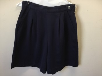 Womens, Shorts, L54, Navy Blue, Polyester, Solid, 10, Pocket Flap, 2 Pockets, Side Button at Waist Above Pocket